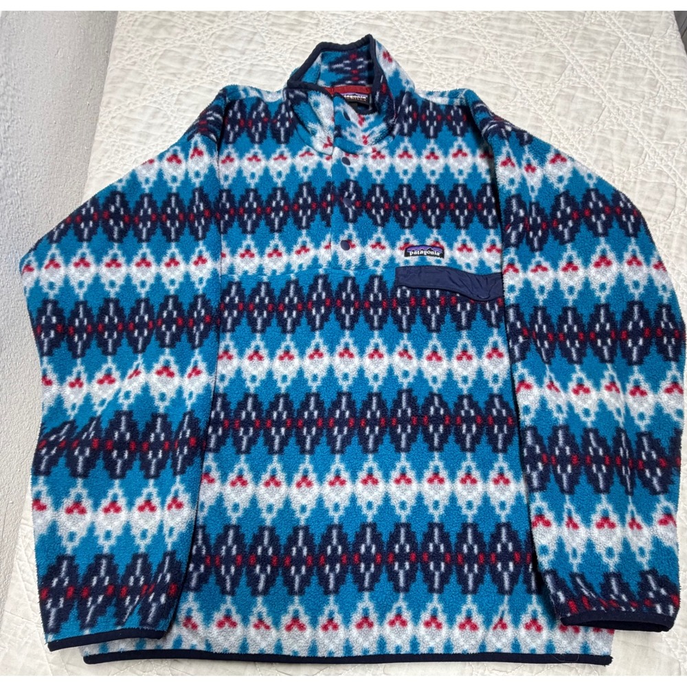 Patagonia Synchilla Fleece Pullover Mens Medium Blue Forest Carpet Aztec 25450